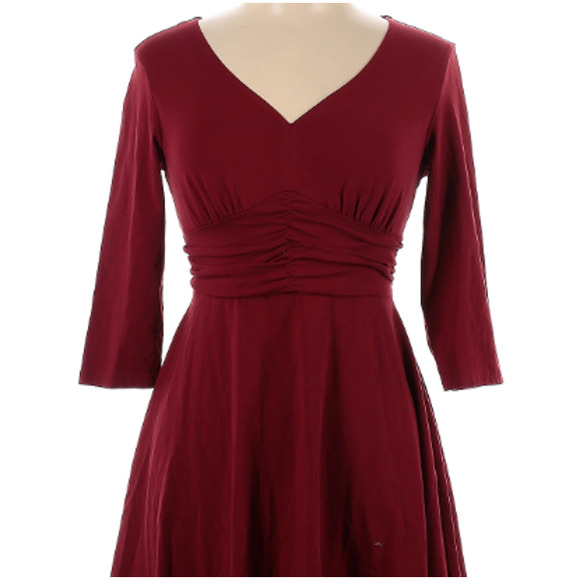 BURGUNDY V-Neck Dress - Bebonnie - Maroon Ruched Dress - Picture 2 of 6